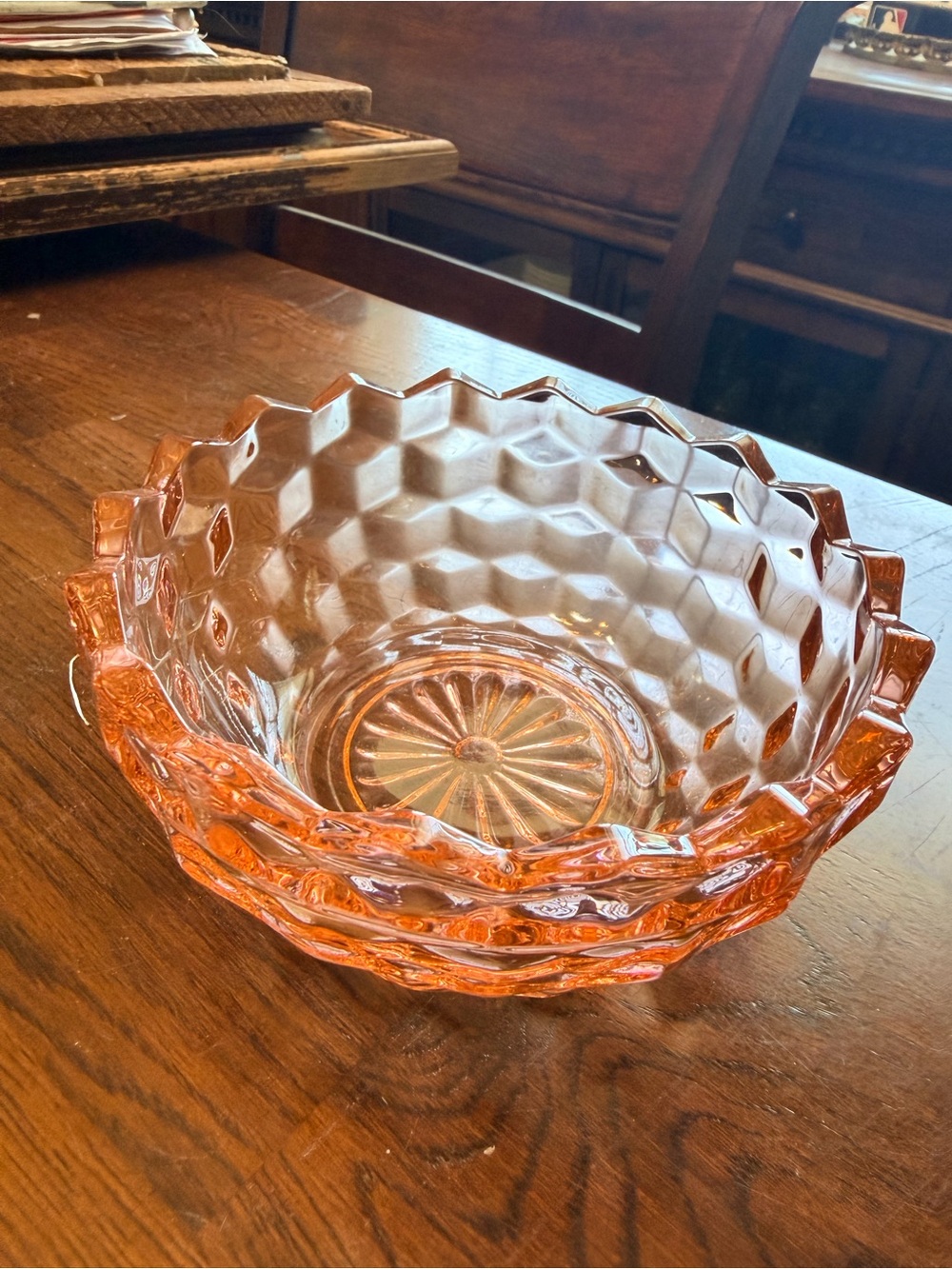 Vintage Pink Depression Pressed Glass Bowl Jeannette Glass Co Jewelry Holder